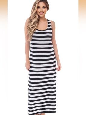 Just Love Black & White Striped Tank Maxi Dress